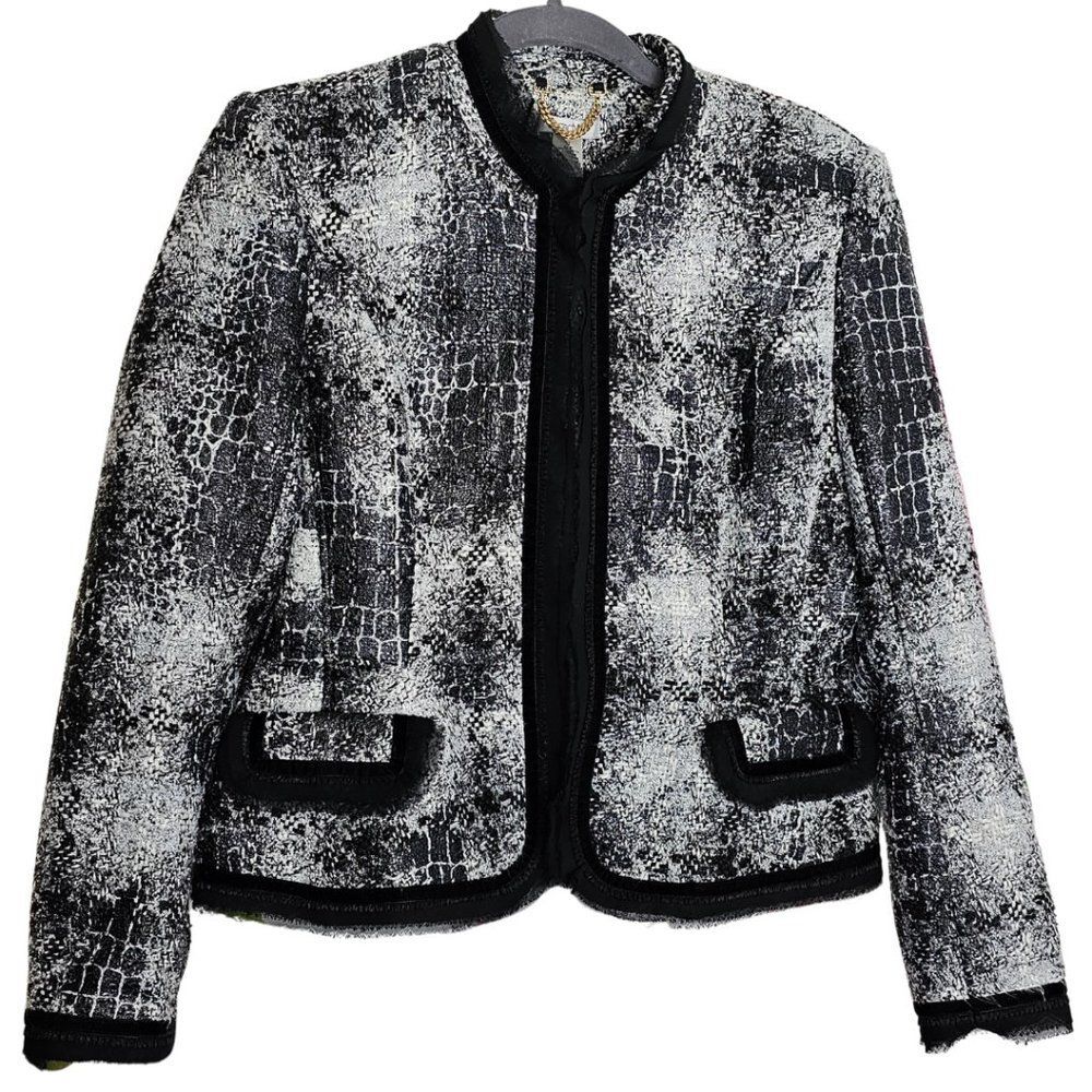 Cache Blazer Jacket Size 10 Gray Abstract Crocodi… - image 1